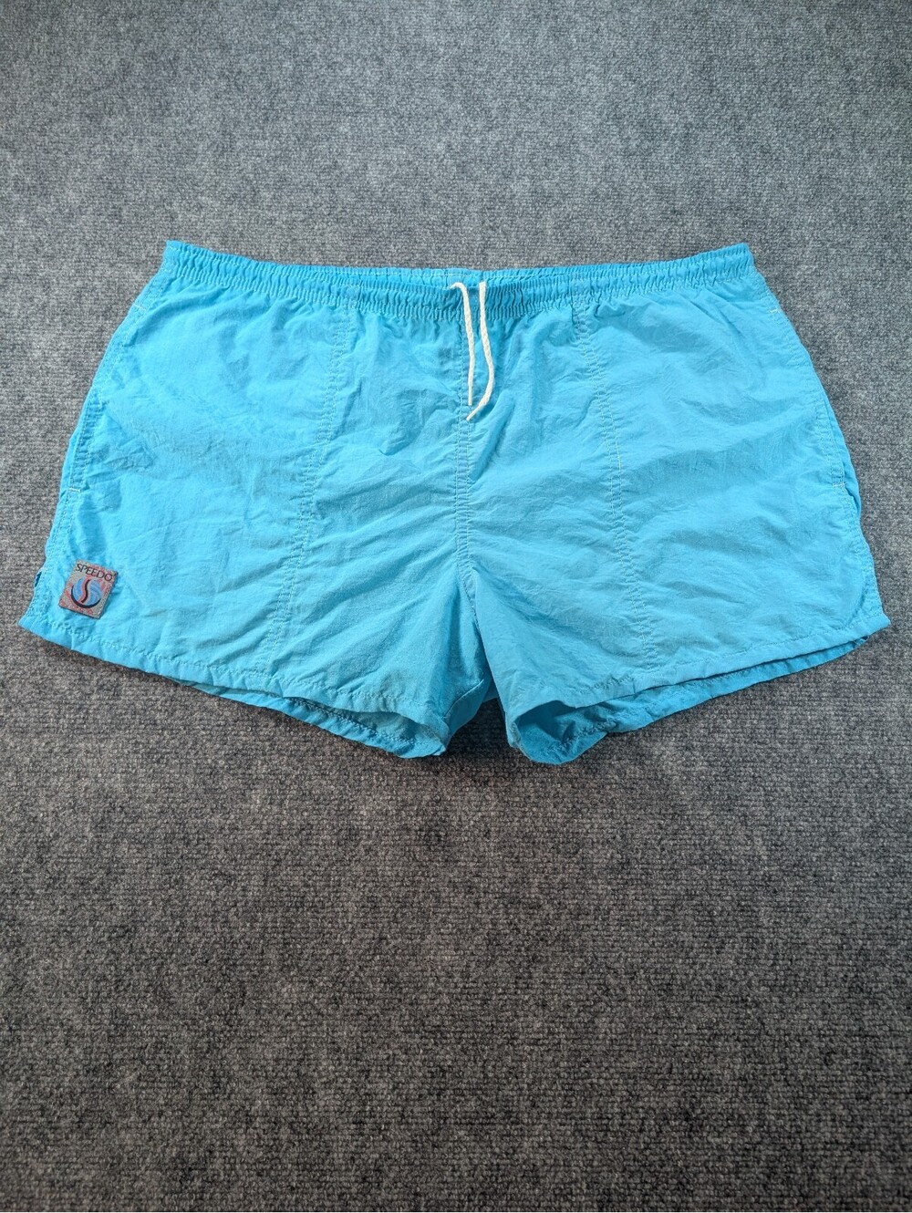 Vintage 80s 90s Speedo Light Blue Swim Shorts with Drawstring Waist XL Fit